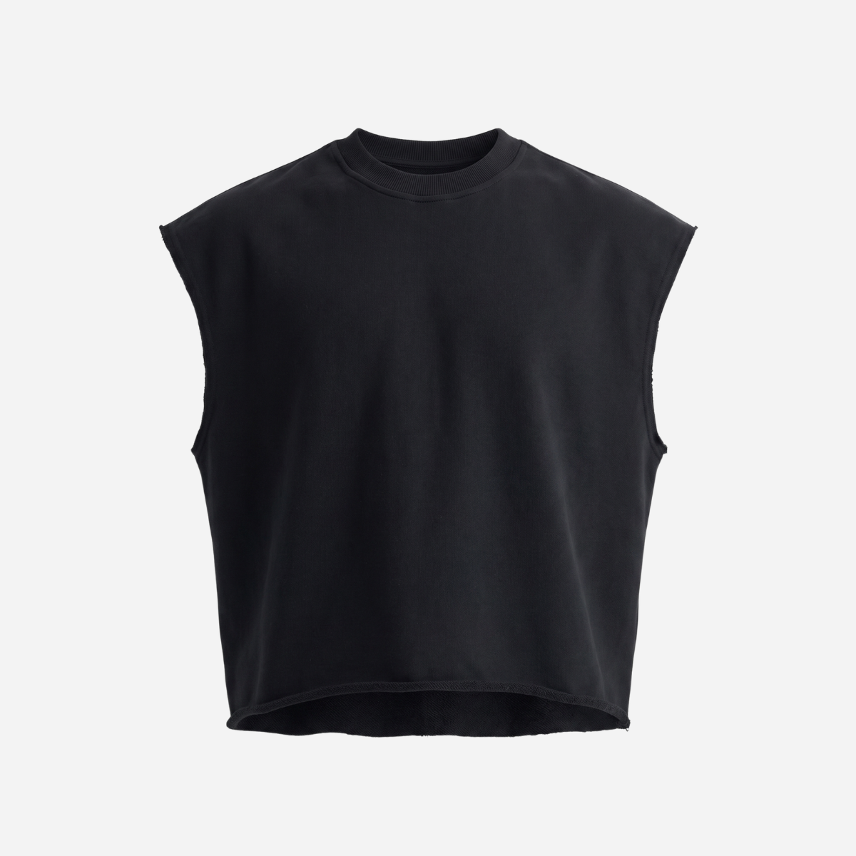 Black sleeveless top on a white background